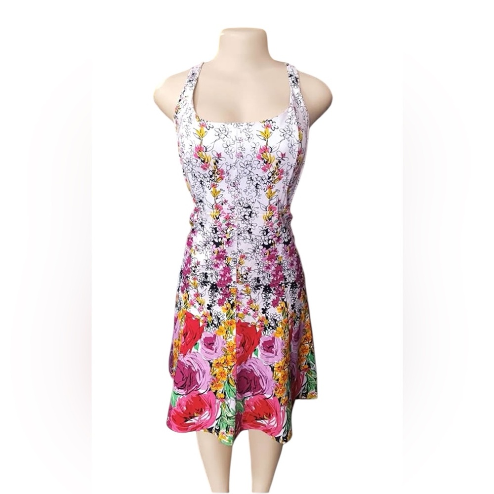 Floral Print Sleeveless Dress A Line Fit Flare Knee Length Plus Size 18w